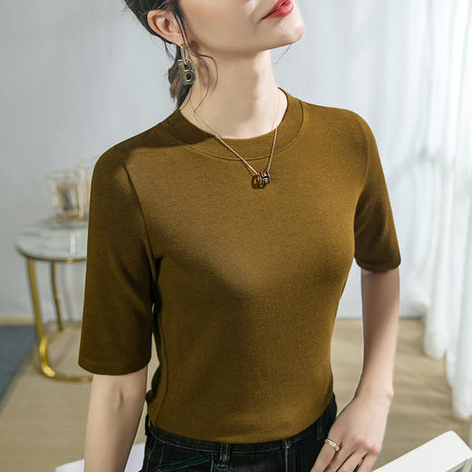 舒适简约，莫代尔棉上衣圆领薄绒打底衫R6054-1 商品图8