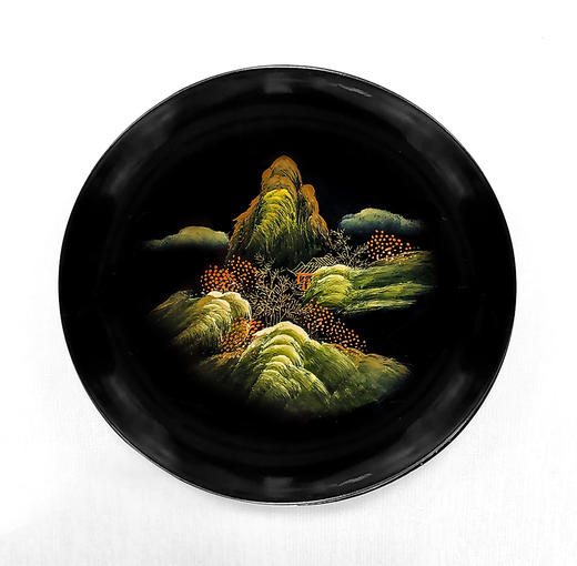 泰山大漆/青绿山水杯托 【图案随机发】 怀旧复古大漆杯托手绘青山绿水杯垫壶承底托 商品图9