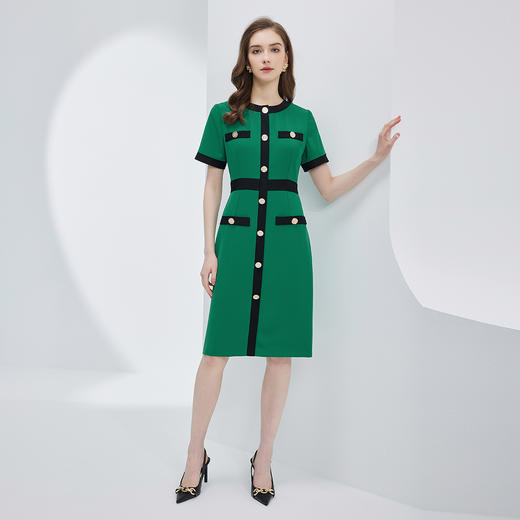 RF8C1斯尔丽瑟俪2023春夏新品优雅时尚职业气质款小香风感撞色连衣裙 商品图3