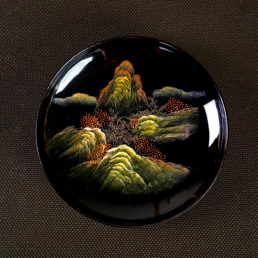 泰山大漆/青绿山水杯托 【图案随机发】 怀旧复古大漆杯托手绘青山绿水杯垫壶承底托 商品图3