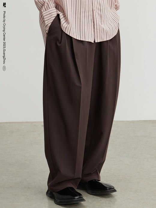 CryingCenter垂坠利落剪裁多褶西装裤西裤长裤 巧克力棕 哭喊中心 商品图4