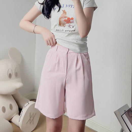 【五分裤口袋款马卡龙西装短裤】女夏季薄款运动休闲裤松紧高腰直筒裤 商品图6