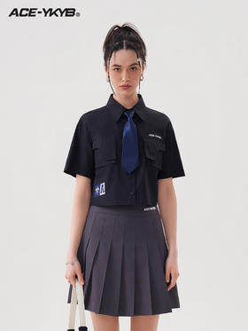 YKYB 23SS复古学院风短款衬衫女撞色领带可拆卸上衣休闲百搭潮