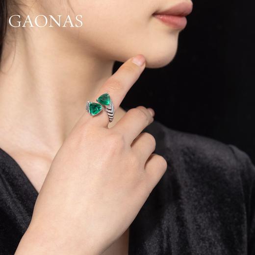 GAONAS 925银锆石戒指 高纳仕 气质简约绿色开口戒指GJ041663 商品图4