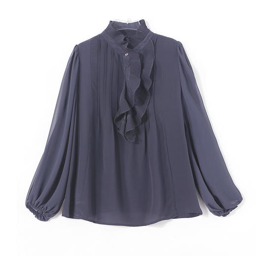 法式洋气，优雅荷叶边仿真丝衬衫春新款女装感别致长袖衬衣KQL-E253N8029 商品图4