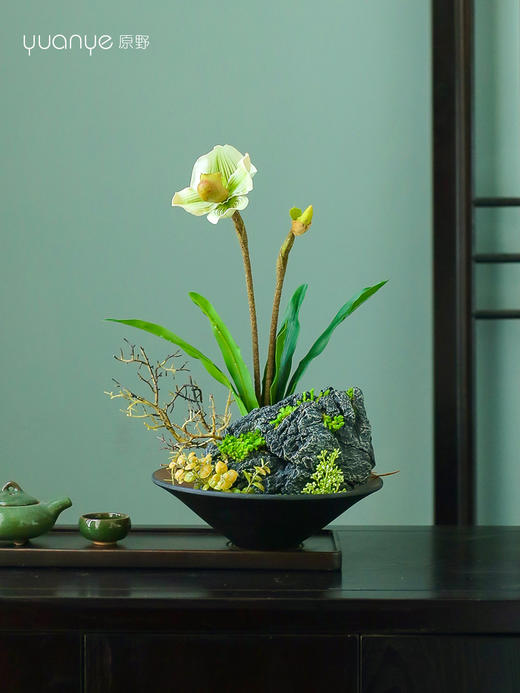 新中式酒店餐桌花圆桌转盘摆花饭店餐厅玄关高端仿真装饰假花摆设 商品图2