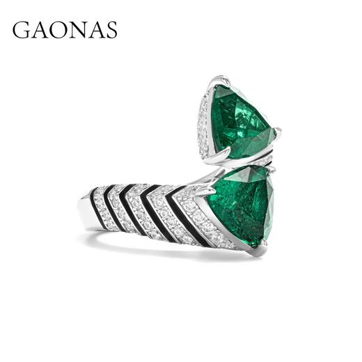 GAONAS 925银锆石戒指 高纳仕 气质简约绿色开口戒指GJ041663 商品图1