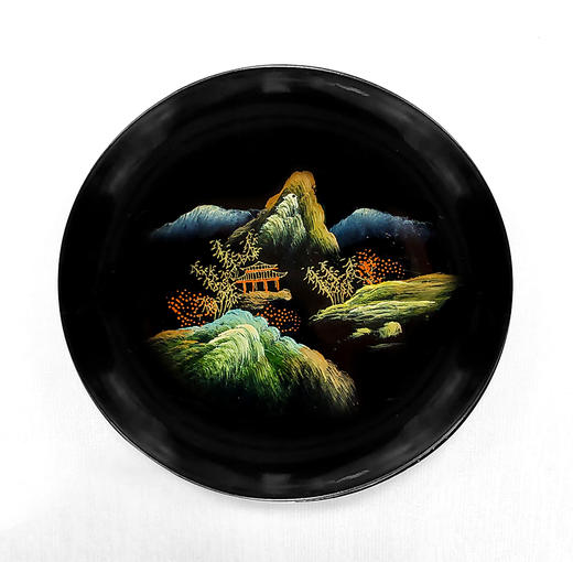 泰山大漆/青绿山水杯托 【图案随机发】 怀旧复古大漆杯托手绘青山绿水杯垫壶承底托 商品图8