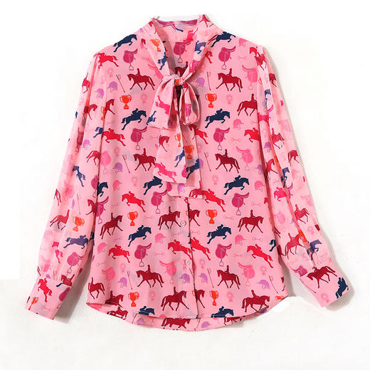 粉色飘带蝴蝶结衬衫，春秋小众甜美上衣仙气雪纺衫花色衬衣KQL-E253N8027 商品图4