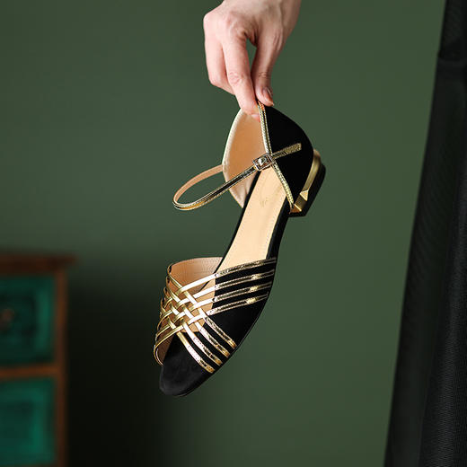 优雅女人味，编织镂空撞色低跟凉鞋DP-9175 商品图11