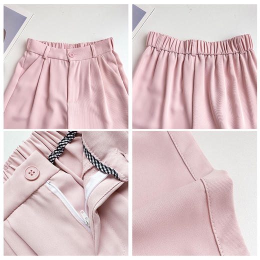 【五分裤口袋款马卡龙西装短裤】女夏季薄款运动休闲裤松紧高腰直筒裤 商品图2