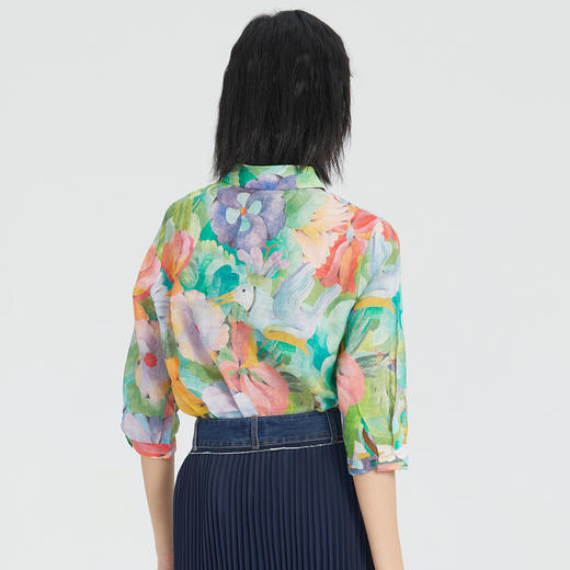 谜底花衬衫女分袖2023夏季款纯棉透气花朵印花上衣衬衣236MC7091 商品图2