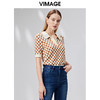 VIMAGE纬漫纪夏季新款时尚气质棋盘格通勤翻领短款短袖针织衫VB2301104 商品缩略图8