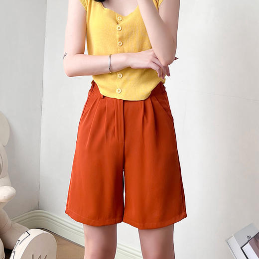 【五分裤口袋款马卡龙西装短裤】女夏季薄款运动休闲裤松紧高腰直筒裤 商品图9