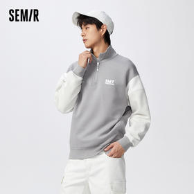 [商场同款]森马卫衣男新款2023春季抗菌宽松时尚拼接字母印花上衣