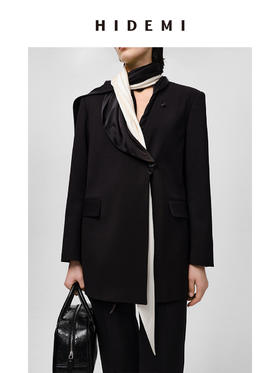 HIDEMI 极简双层双面缎面丝巾 黑色/白色