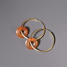 清代红玛瑙平安扣千足金耳环