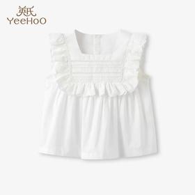 英氏女童T恤23新款夏季方领套衣纯棉短袖花边上衣衬衫YRTCJ2P284A