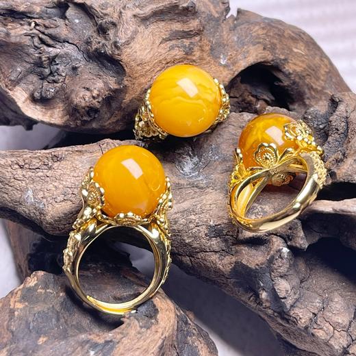 S925蜜蜡戒指-孔雀圆珠 商品图0