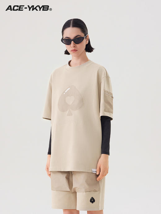 YKYB 23SS黑桃贴布字母短袖T恤爱心重磅廓形宽松休闲上衣潮流夏 商品图1