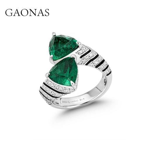 GAONAS 925银锆石戒指 高纳仕 气质简约绿色开口戒指GJ041663 商品图2