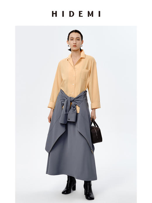 HIDEMI 极简斜纹双头拉链海军领缎面感套装 上衣/半身裙 商品图12