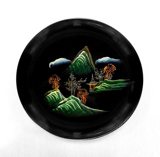 泰山大漆/青绿山水杯托 【图案随机发】 怀旧复古大漆杯托手绘青山绿水杯垫壶承底托 商品图10