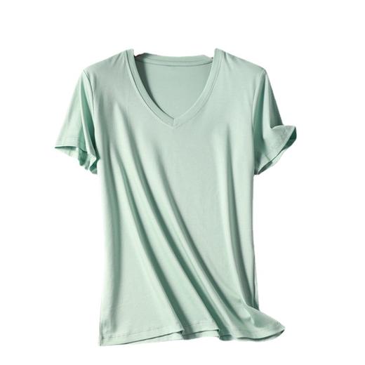 【V领百搭纯色半袖】新款凉感双面丝光棉短袖白色T恤女夏宽松t恤 商品图3