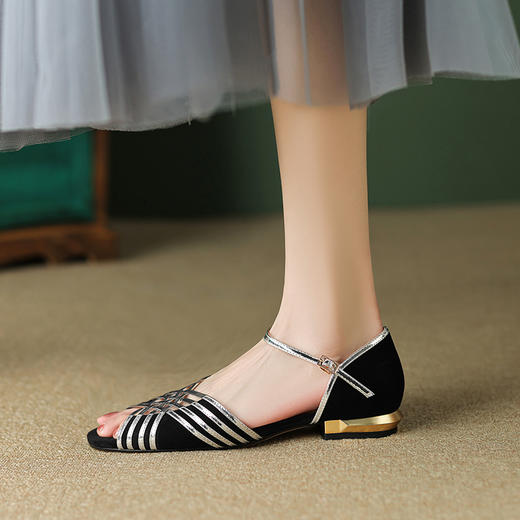 优雅女人味，编织镂空撞色低跟凉鞋DP-9175 商品图3