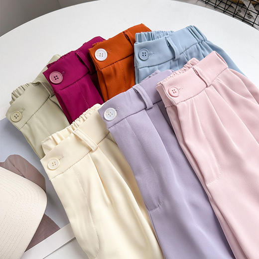 【五分裤口袋款马卡龙西装短裤】女夏季薄款运动休闲裤松紧高腰直筒裤 商品图3