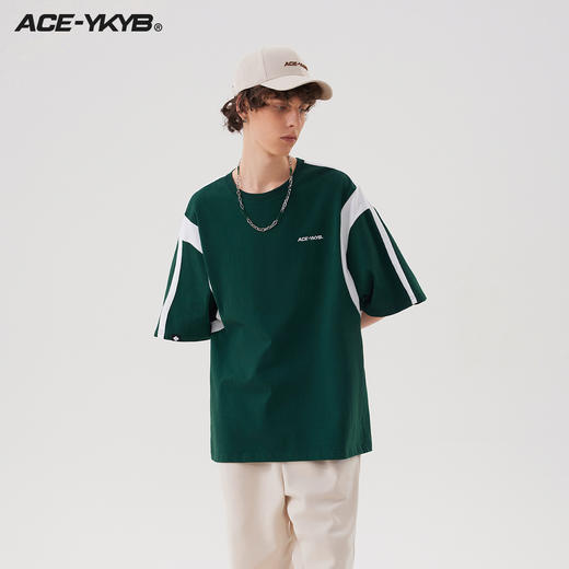 YKYB 23SS美式复古拼接掐肩短袖T恤宽松半袖圆领上衣男女同款潮 商品图1