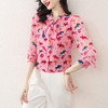 粉色飘带蝴蝶结衬衫，春秋小众甜美上衣仙气雪纺衫花色衬衣KQL-E253N8027 商品缩略图3