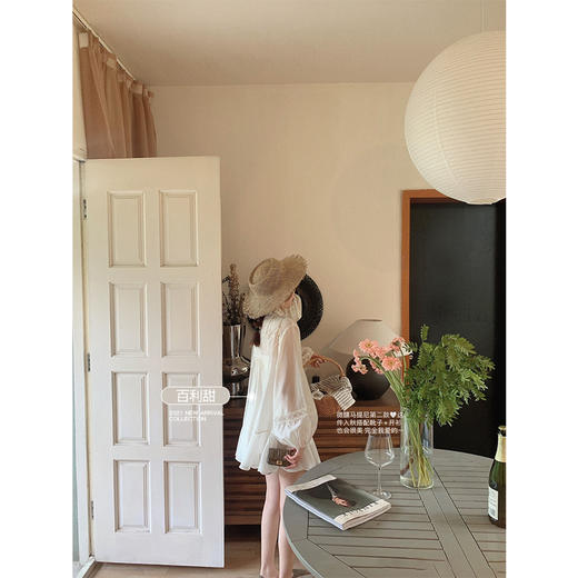 金蘑菇菇【微醺轩尼诗】A/B版泡泡袖俏皮复古连衣裙天丝小白裙 商品图0