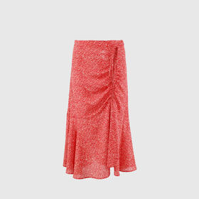 侧抽绳印花荷叶摆半裙