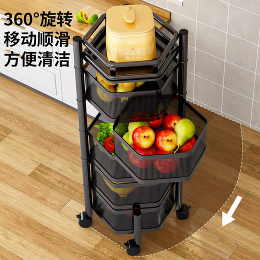 「360度可移动」旋转厨房用品置物架家用免安装落地多层蔬菜架零食收纳整理架 商品图2