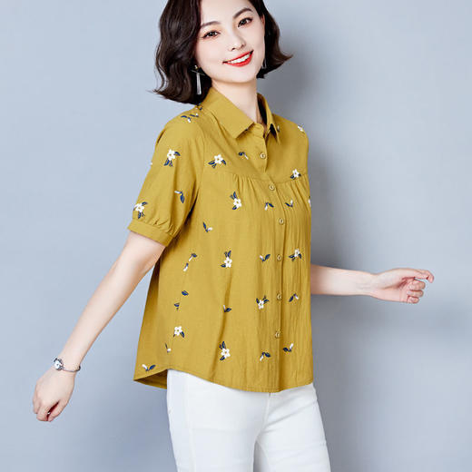 DD-天丝衬衫女2023年夏季新款短袖洋气宽松遮肚子显瘦妈妈棉麻上衣女 商品图1