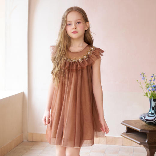 mettekids夏季女童连衣裙中大童甜美洋气裙子儿童绣花网纱公主裙 商品图0