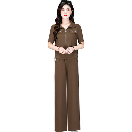 QYMHSY-I23A045-Y，时尚运动套装短袖套装2023年夏季新款阔腿长裤开衫上衣两件套 商品图4