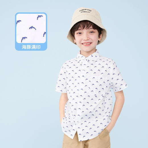 mettekids男童短袖衬衫夏季儿童洋气时髦衬衣中大童卡通童装上衣 商品图0
