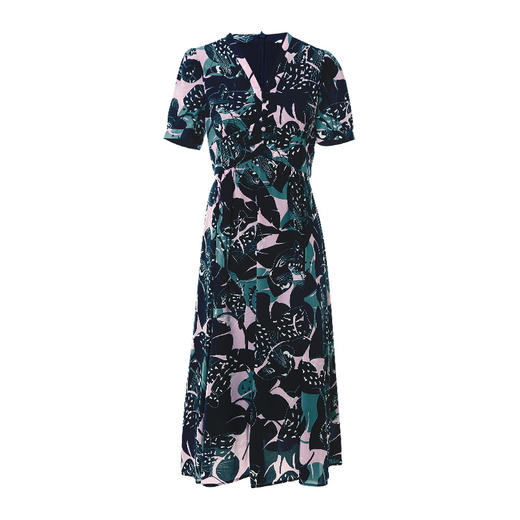 EITIE爱特爱夏季新款印花时尚气质A字裙V领高腰连衣裙7007761 商品图5