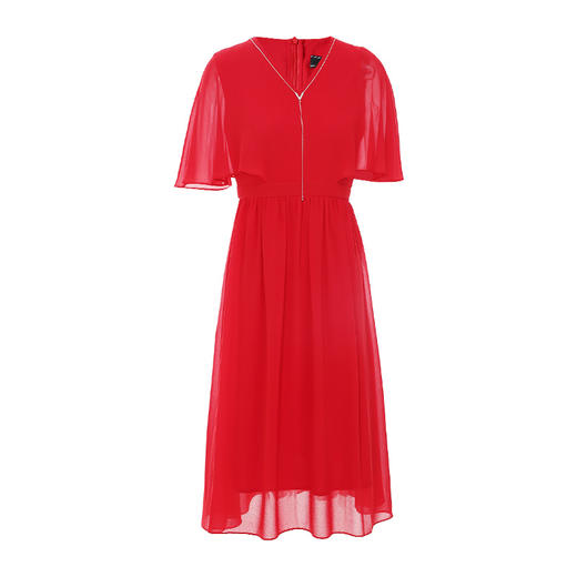 EITIE爱特爱夏款新品优雅V领飞袖显瘦高腰连衣裙7007765 商品图6