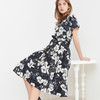【纯棉印花连衣裙】23年春夏新品女士中长款连衣裙时尚V领系带裙子 商品缩略图1