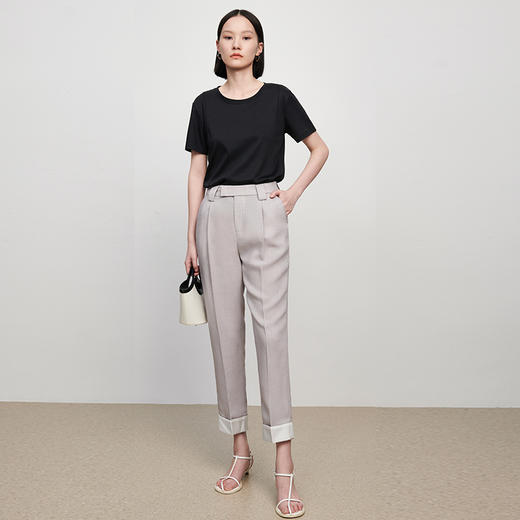 IN AND ON52186新款醋酸质感翻边休闲裤女高腰显瘦百搭锥型裤通勤 商品图1