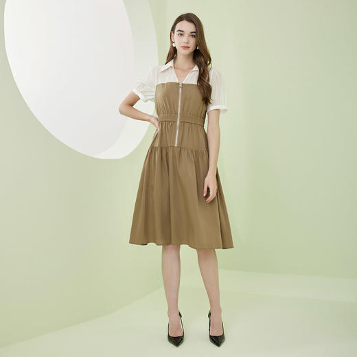 RF8E8斯尔丽瑟俪2023夏季新款收腰显瘦A摆衬衫式时尚拼接连衣裙 商品图3