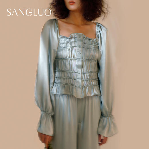 SANGLUO法式宫廷风睡衣套装女桑蚕丝家居服可外穿 商品图0