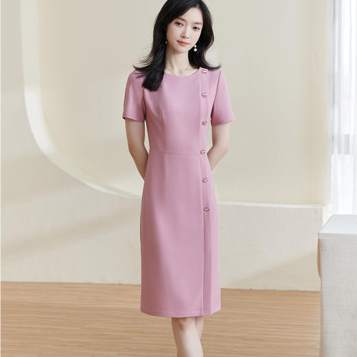 米思阳2025夏季新款气质通勤高级混纺短袖连衣裙遮肉显瘦中长裙子0958 商品图0