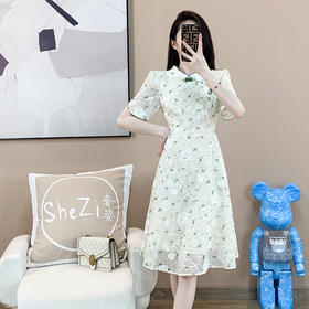奢姿2025年夏装新款大码女装复古旗袍裙子胖妹妹印花时尚连衣裙9932825348