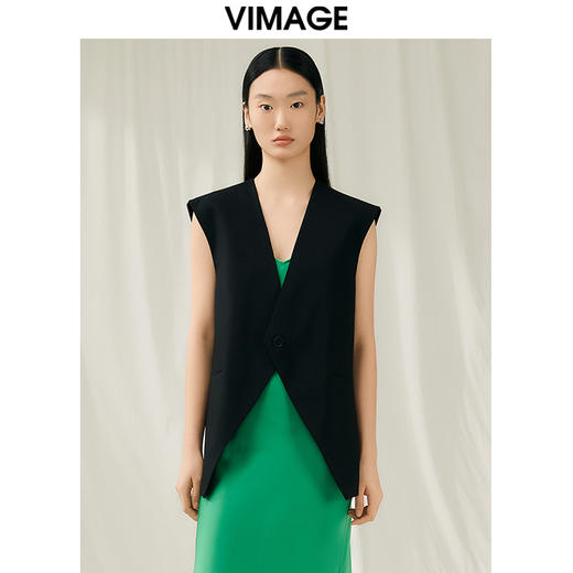 VIMAGE纬漫纪夏季新款百搭马甲简约修身西装薄外套V1903514 商品图5