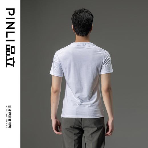 PINLI品立夏季新款男装修身V领上衣休闲短袖T恤纯色潮牌男士体恤B222111030 商品图3