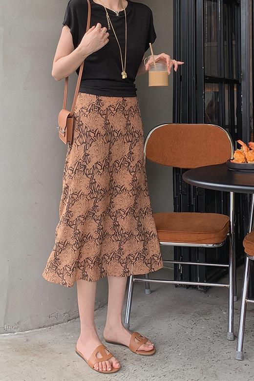 金蘑菇菇【梵高的画】断码特价~抽象艺术感中高腰过膝a字藏肉印花半身裙 商品图5